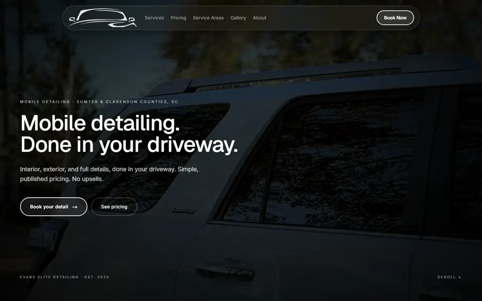 Evans Elite Detailing homepage