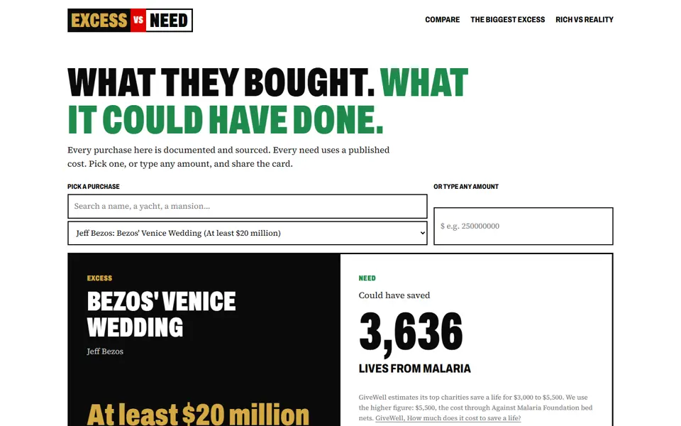 Excess vs Need homepage