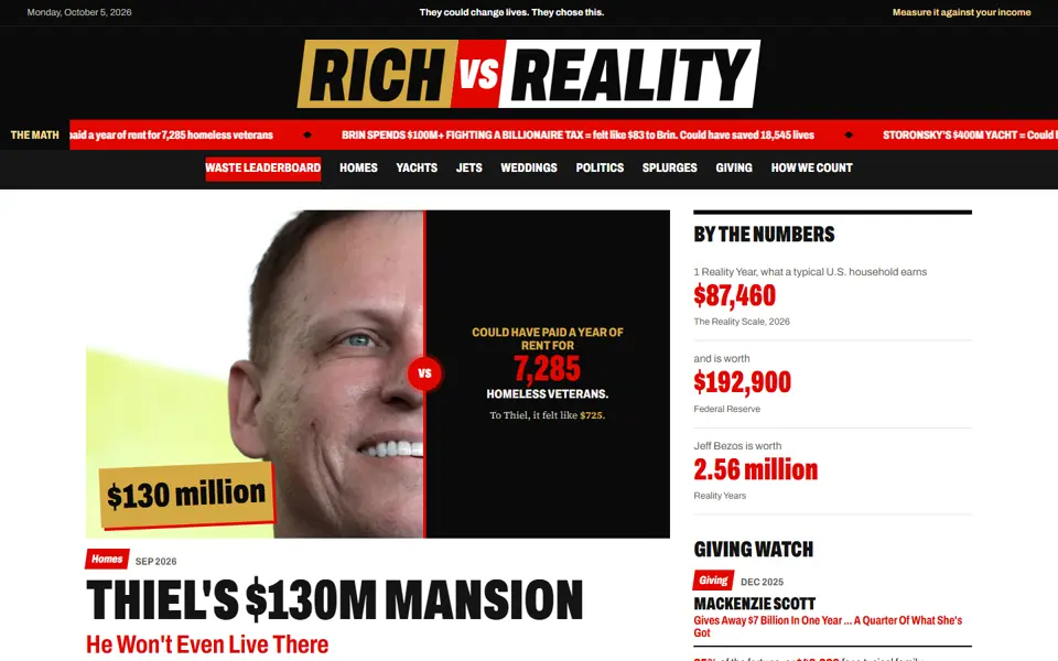Rich vs Reality homepage
