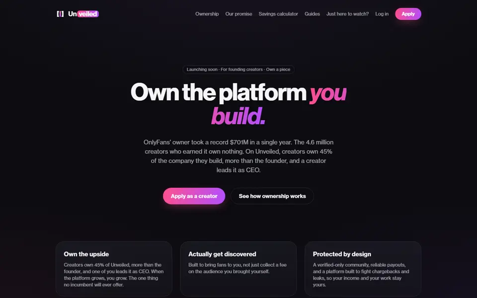 Unveiled homepage
